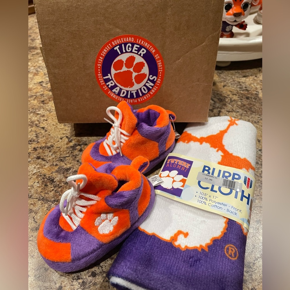 Clemson Tiger Cub Baby Booties and Future Alumni Burp Cloth Set